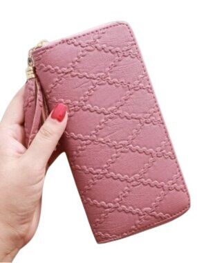2/$30 NWT Dusty Pink Quilted Embroidered Zip Around Vegan Leather Wallet
